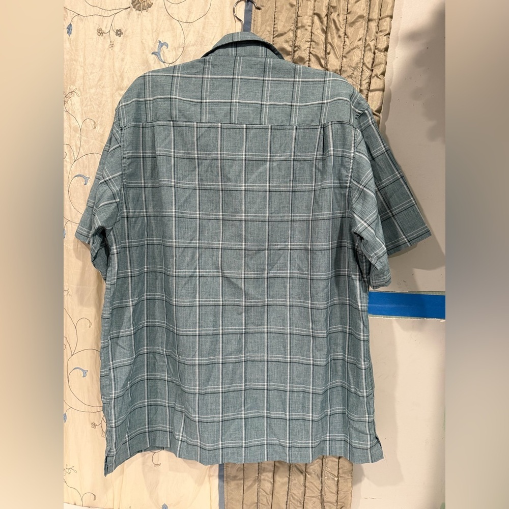 Haggar Teal Plaid Casual Button Down Shirt - Picture 5 of 8
